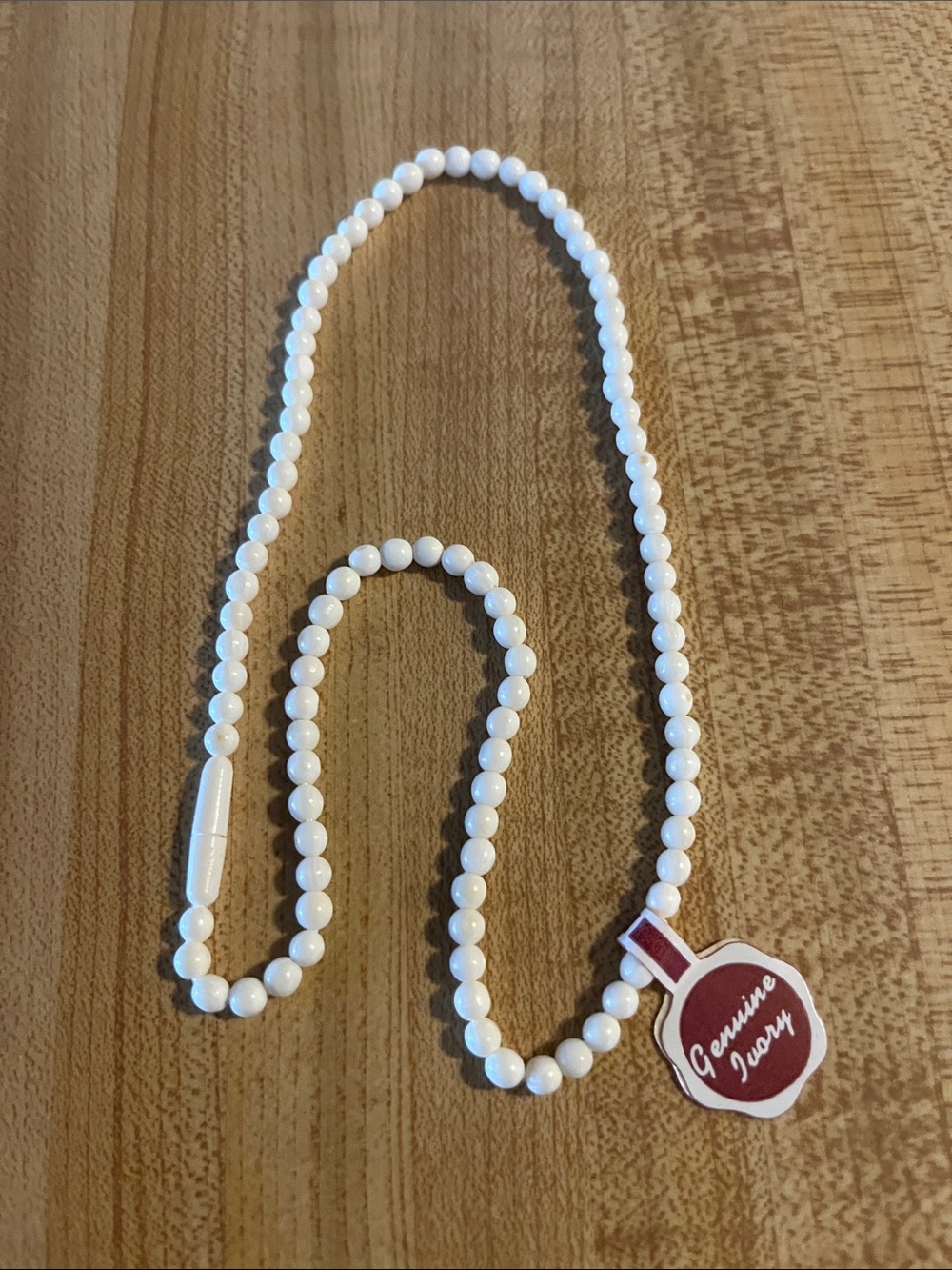 Vintage Ivory Necklace with Red 'Genuine Ivory' Tag